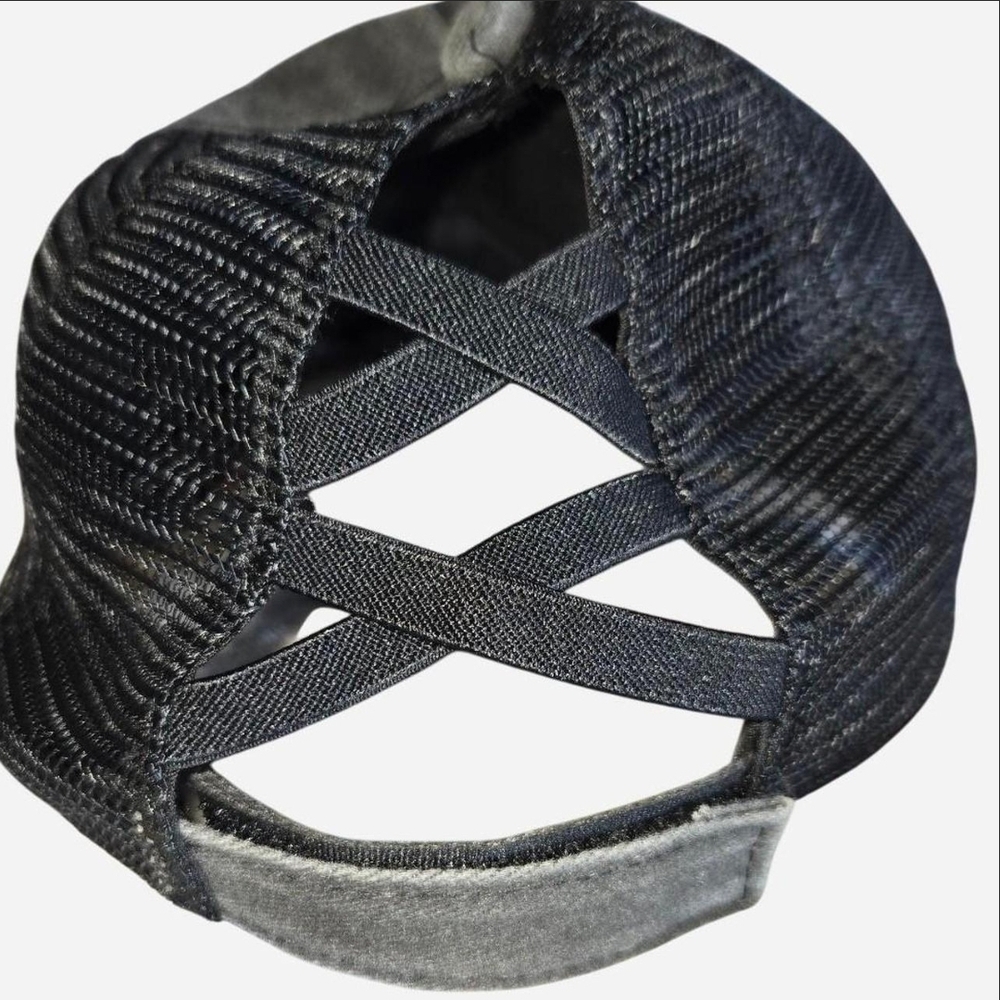 🖤 Black Distressed Ponytail Mesh Hat with Back Straps 🖤